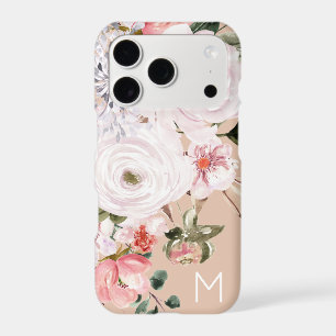 Vintage Watercolor Rose Gold & Pink Peony Monogram