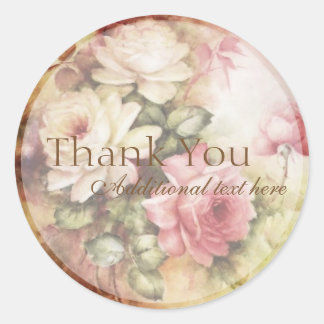 Vintage Watercolor Roses Victorian Flowers Floral Classic Round Sticker