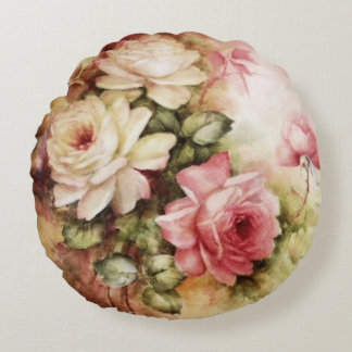 Vintage Watercolor Roses Victorian Flowers Floral Round Cushion