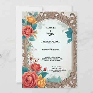 Vintage Watercolor Roses Wedding Invitation