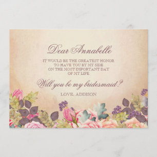 Vintage Watercolor Roses Will you be my bridesmaid Invitation