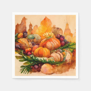 Vintage Watercolor Rustic Fall Pumpkin Harvest Napkin