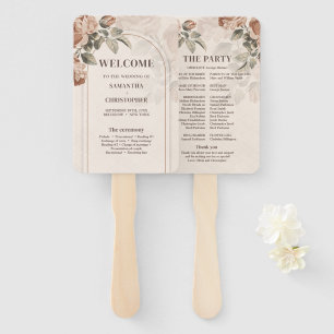 Vintage watercolor rusty terracotta rose program hand fan