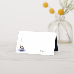 Vintage Watercolor Sailboat Navy Blue Wedding Place Card