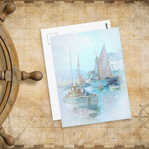 Vintage Watercolor Sailboats in the Harbour Postcard