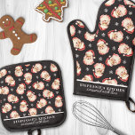 Vintage Watercolor Santa Black Christmas Custom Oven Mitt & Pot Holder Set<br><div class="desc">Celebrate the holiday season with this charming oven mitt and pot holder set featuring a vintage watercolor Santa pattern on a festive black background. Perfect for adding a nostalgic touch to your kitchen, this set is both decorative and practical. Customise it with your name or a special message to make...</div>