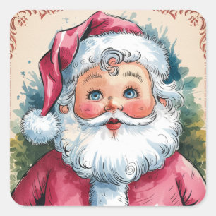 Vintage Watercolor Santa Clause Christmas  Square Sticker