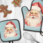 Vintage Watercolor Santa Face Christmas Custom Oven Mitt & Pot Holder Set<br><div class="desc">Embrace the holiday spirit with this delightful oven mitt and pot holder set featuring a vintage watercolor Santa face on a festive blue background. Perfect for bringing a touch of nostalgia to your kitchen, this set is both decorative and functional. Customise it with your name or a special message to...</div>