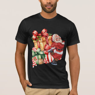 Vintage Watercolor Santa Ice Skating Christmas T-Shirt