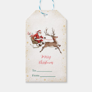 Vintage Watercolor Santa & Reindeer Gift Tags