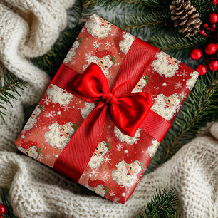Vintage Watercolor Santa Retro   Wrapping Paper
