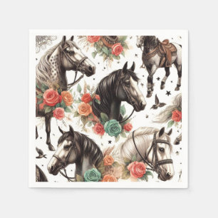 Vintage Watercolor Seamless Horse Painting Napkin