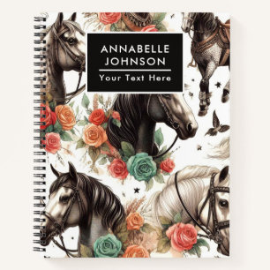 Vintage Watercolor Seamless Horse Painting Notebook
