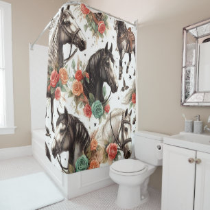 Vintage Watercolor Seamless Horse Painting Shower Curtain