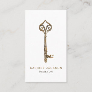 Vintage Watercolor Skeleton Key Real Estate White Business Card