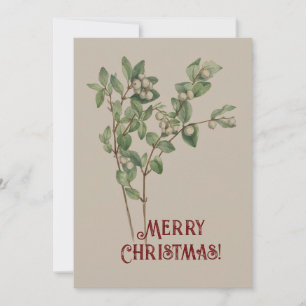 Vintage Watercolor Snowberry Merry Christmas Holiday Card