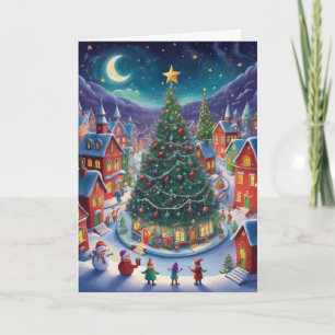 Vintage Watercolor Starry Night Folk Art Card