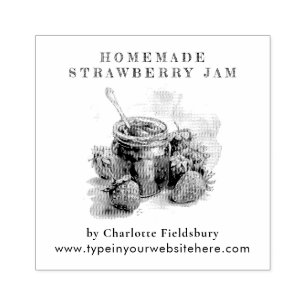 Vintage Watercolor Strawberry Jam Jar Label Rubber Stamp