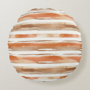 Vintage Watercolor Striped -Earthy Coffee Tones(3) Round Cushion