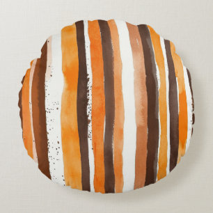 Vintage Watercolor Striped -Earthy Coffee Tones(5) Round Cushion