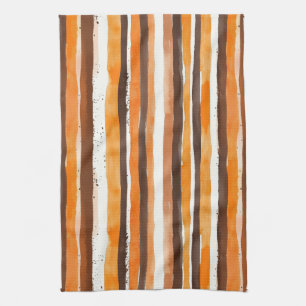 Vintage Watercolor Striped -Earthy Coffee Tones(5) Tea Towel