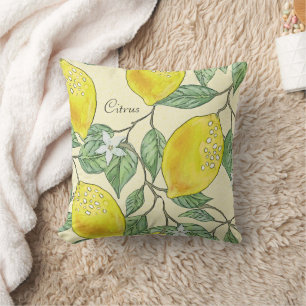 Vintage Watercolor Summer Citrus Lemons Pattern  Cushion