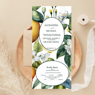 Vintage Watercolor Summer Citrus Wedding All In One Invitation