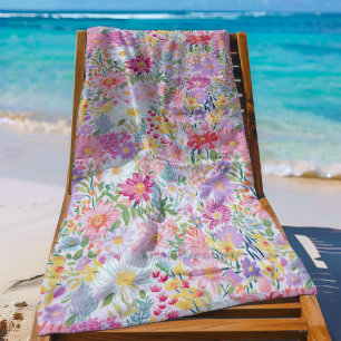 Vintage Watercolor Summer Spring Floral  Beach Towel