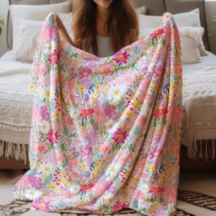 Vintage Watercolor Summer Spring Floral  Sherpa Blanket