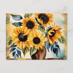 Vintage Watercolor Sunflower Postcard