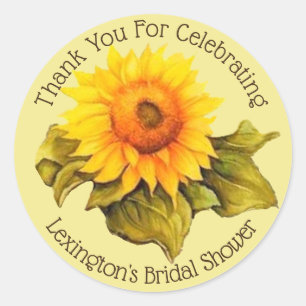 Vintage Watercolor Sunflower Wedding Guest Favour Classic Round Sticker