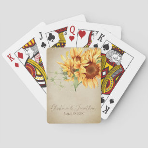 Vintage Watercolor Sunflowers on Faded Parchment Playing Cards
