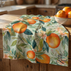 Vintage Watercolor Tangerine Orange  Tea Towel