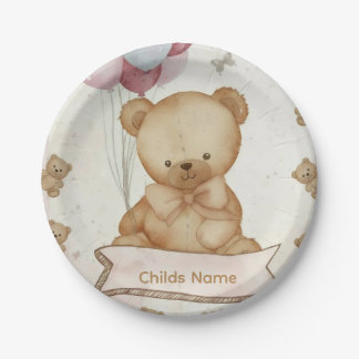 Vintage watercolor teddy bear theme paper plate