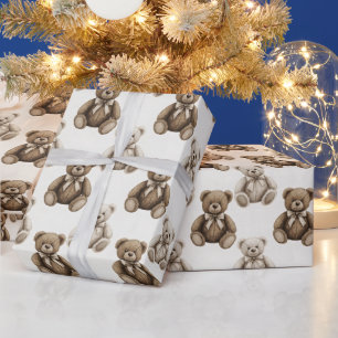 Vintage Watercolor Teddy Bear Wrapping Paper