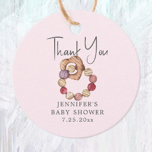 Vintage Watercolor Teething Ring Girl Baby Shower Favour Tags