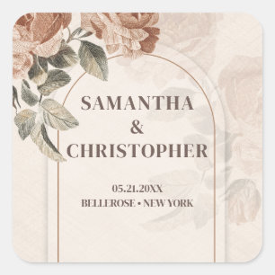 Vintage watercolor Terracotta roses sage greenery Square Sticker