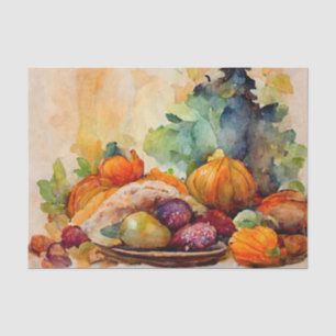 Vintage Watercolor Thanksgiving Pumpkin Turkey Tissue Paper