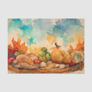 Vintage Watercolor Thanksgiving Turkey Pumpkin Tissue Paper