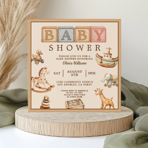 Vintage Watercolor Toys Gender Neutral Baby Invitation