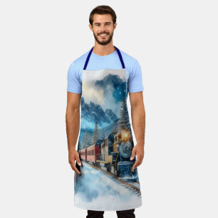 Vintage Watercolor Train AI  Apron
