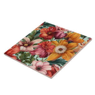 Vintage Watercolor Trendy Floral Collection Tile
