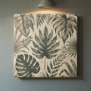 Vintage Watercolor Tropical Green Botanical Floral Tile