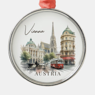 Vintage Watercolor Vienna Austria Metal Tree Decoration