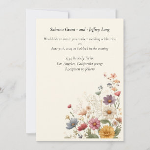 Vintage Watercolor Whimsical Wildflowers Wedding Invitation