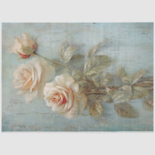 Vintage watercolor white English roses faux gold Tissue Paper