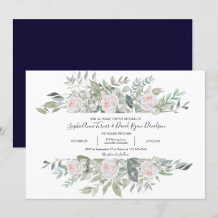 Vintage Watercolor White Flowers Frame Wedding Invitation