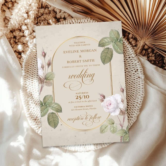 Vintage watercolor white rose gold boho arch invitation (Vintage watercolor white rose gold boho arch invitation)