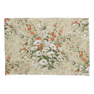 Vintage Watercolor Wildflower Daisy Bouquet Beige  Pillowcase