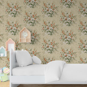 Vintage Watercolor Wildflower Daisy Bouquet Beige  Wallpaper